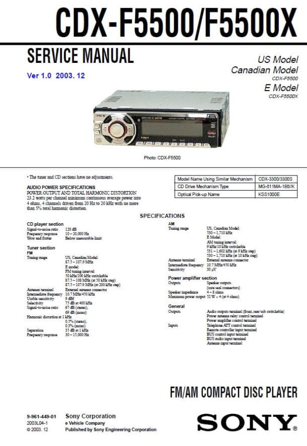 CDX-F5500, CDX-F5500X Ver.1.0